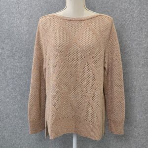 Chico’s Black Label Womens 3 / XL Metallic Gold Cream Linen Blend Sweater